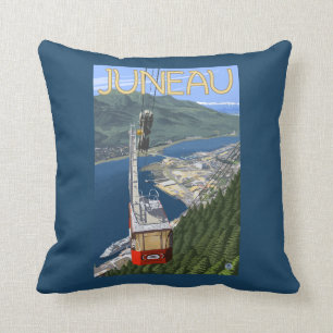 Tram over Juneau, Alaska Vintage Travel Poster Cushion