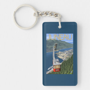 Tram over Juneau, Alaska Vintage Travel Poster Key Ring