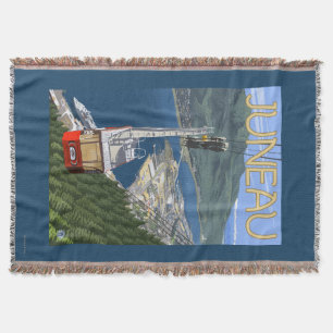 Tram over Juneau, Alaska Vintage Travel Poster Throw Blanket