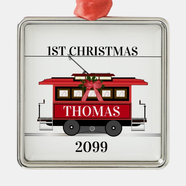 Tram Trolley Streetcar 1st Christmas Keepsake Metal Tree Decoration (Front)