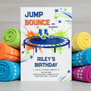 Trampoline Birthday Any Age Jump Bounce Grip Socks Invitation