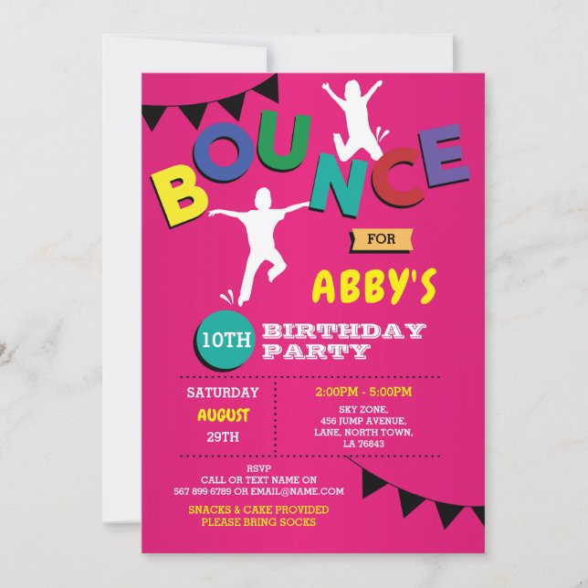Trampoline Birthday Invitation Jump Bounce Party (Front)