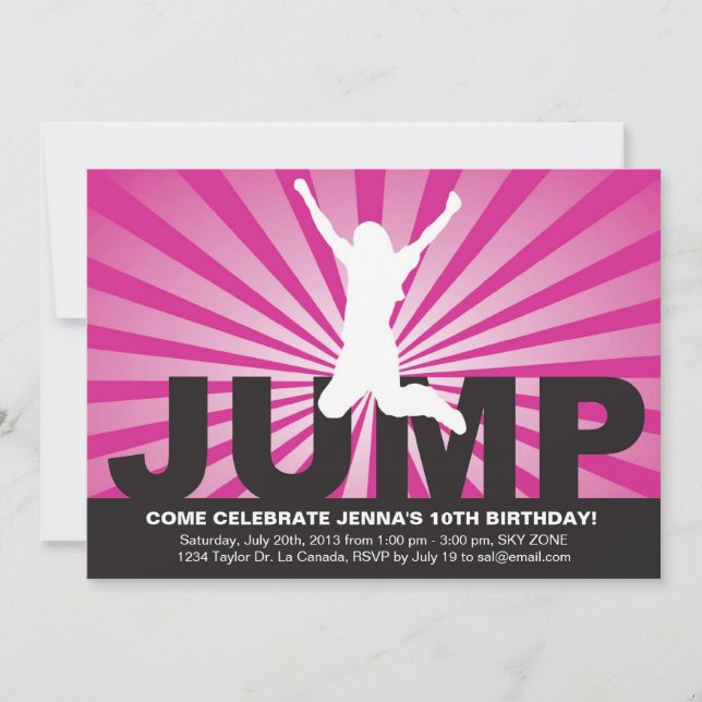 Trampoline Birthday Party Invitation for a Girl (Front)