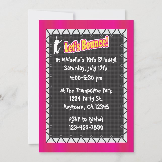 Trampoline Birthday Party Invitation Pink (Front)