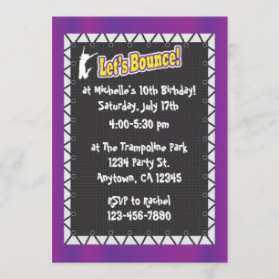 Trampoline Birthday Party Invitation Purple