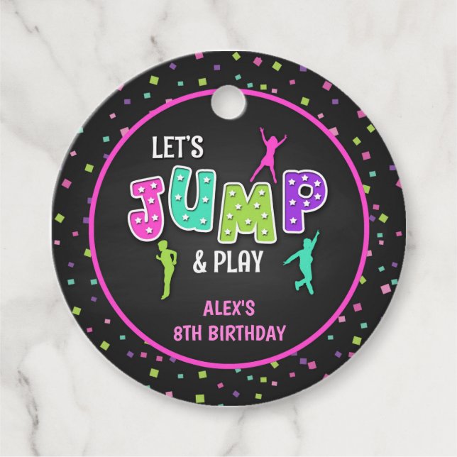 Trampoline Birthday Round Favour Tag - Girl (Front)