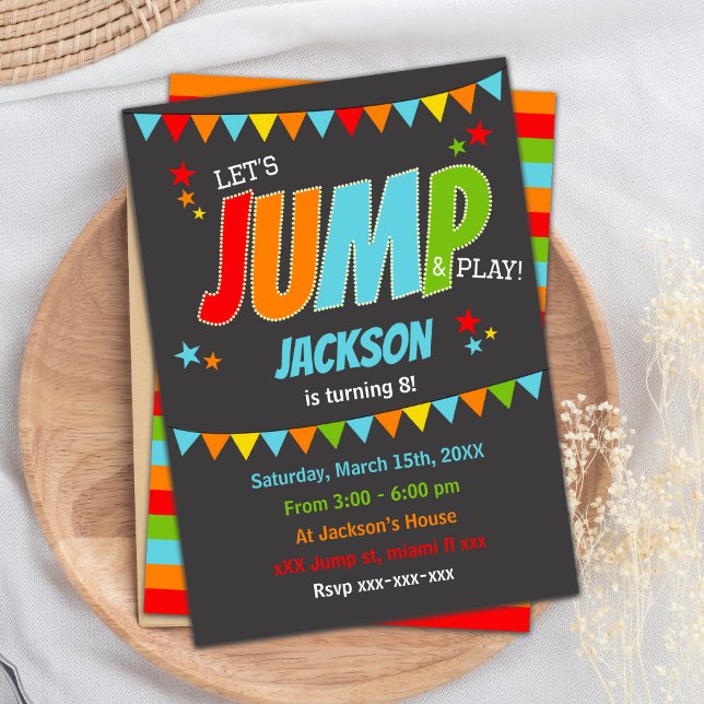 Trampoline & Bounce House Party Invitation (Jump Birthday Invitations)