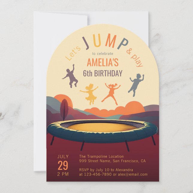 Trampoline Jump and Play Retro Kid Birthday Party Invitation (Front)
