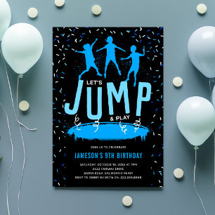 Trampoline Kids Blue Birthday Party Invitation