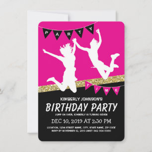 Trampoline Park Girl Pink Kids Birthday Party Invitation