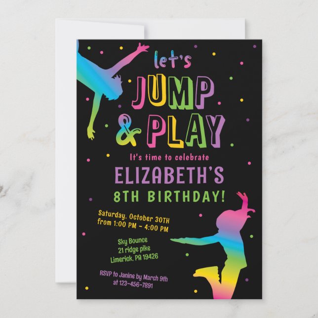 Trampoline Park Girls Birthday Party Invitation (Front)