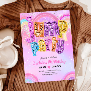 Trampoline Park Jump Party 5th Birthday Invitation