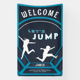 Trampoline Park Let's Jump Blue Birthday Party Banner