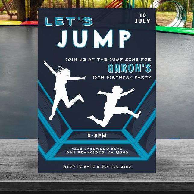 Trampoline Park Let's Jump Blue Birthday Party Invitation (Trampoline Park Let's Jump Blue Birthday Party Invitation
)