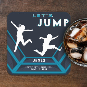 Trampoline Park Let's Jump Blue Birthday Party Square Paper Coaster