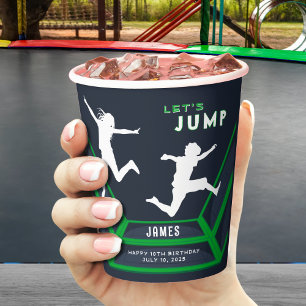Trampoline Park Let's Jump Green Birthday Party Paper Cups