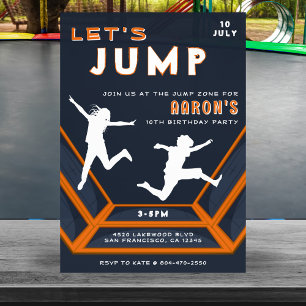 Trampoline Park Let's Jump Orange Birthday Party Invitation