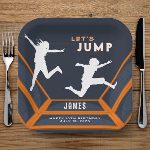 Trampoline Park Let's Jump Orange Birthday Party Paper Plate