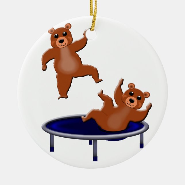 trampolining bears ceramic tree decoration (Front)