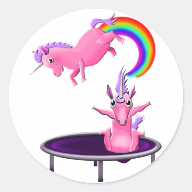 trampolining unicorn classic round sticker (Front)