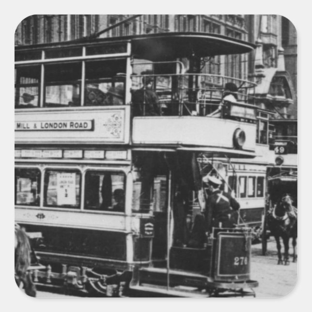 Trams in Manchester, c.1900 Square Sticker (Front)