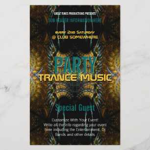 Trance Fractal Gold Feathers Party Flyer