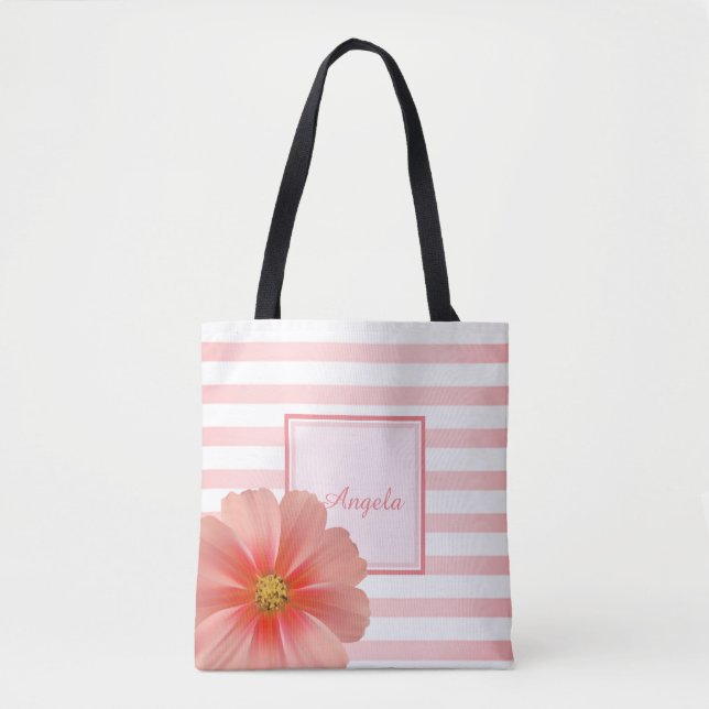 Trandy Striped, Daisy -Personalised Tote Bag (Front)