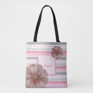 Trandy Striped, Flowers  -Personalised Tote Bag