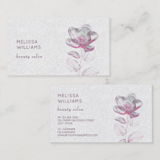 Tranparent Pink Shiny Metallic Flower Business Card