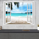 Tranquil 3D Sea And Beach Window View Poster<br><div class="desc">Beautiful sea view,  faux window scene,  for a windowless office. Very realistic 3d beach wall art,  optical illusion poster that would look great on an office or study wall.</div>