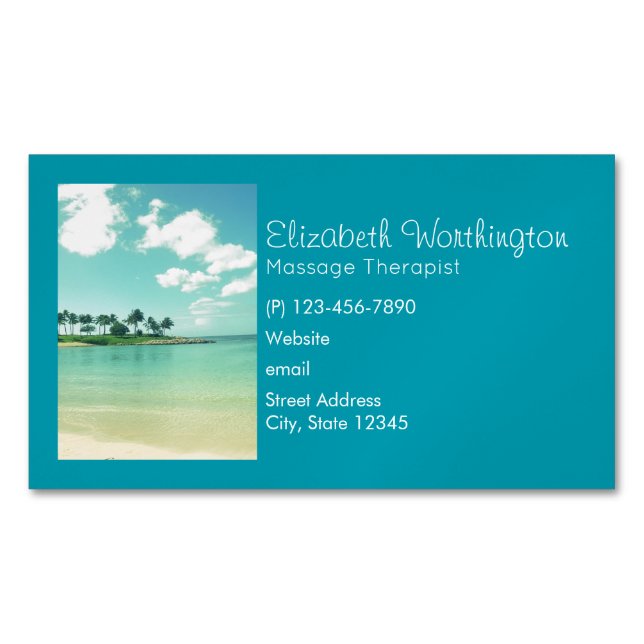 Tranquil and Serene Turquoise Beach in Hawaii Magnetic Business Card (Front)