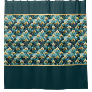 Tranquil Asian-Inspired Green And Gold Shower Curtain