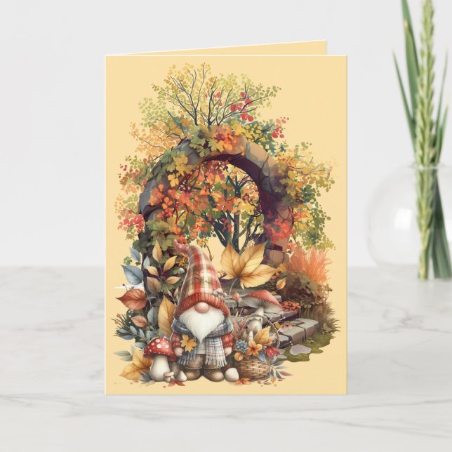 Tranquil Autumn Garden with Gnome Card (Front)