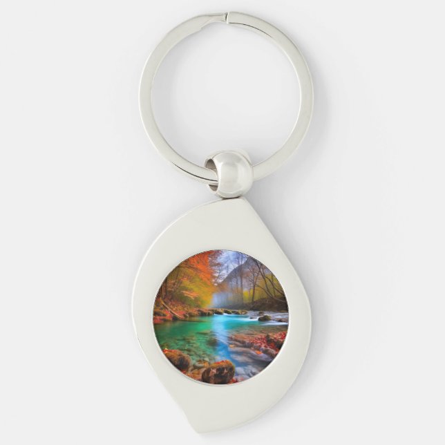 Tranquil Autumn River Landscape  Key Ring (Front)