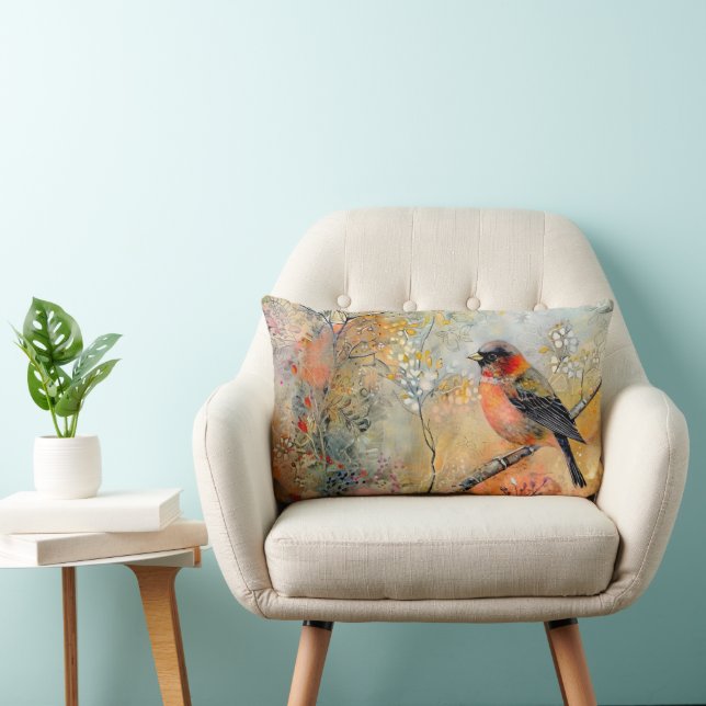 Tranquil Autumn Robin Lumbar Throw Pillow (Chair)