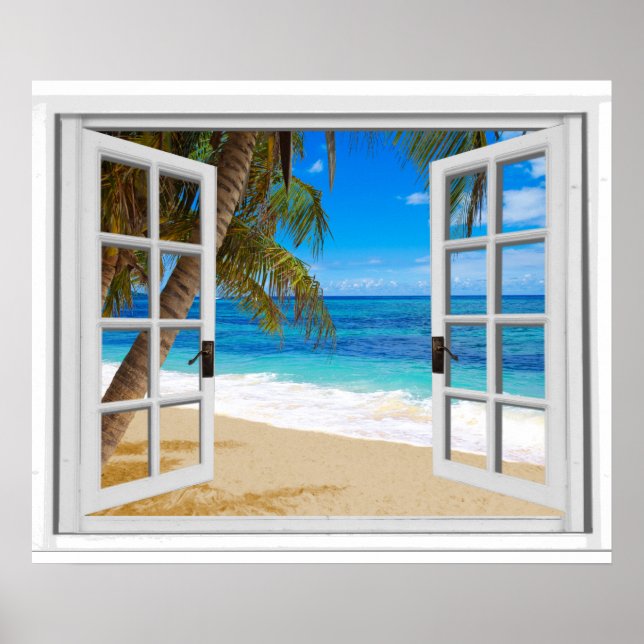 Tranquil Beach Ocean Fake Window View Poster (Front)