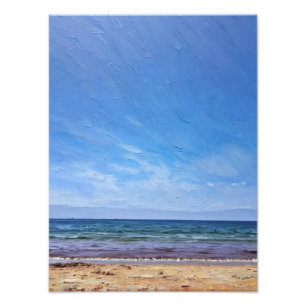 Tranquil Beach Scene with Clear Blue Sky and Waves Photo Print