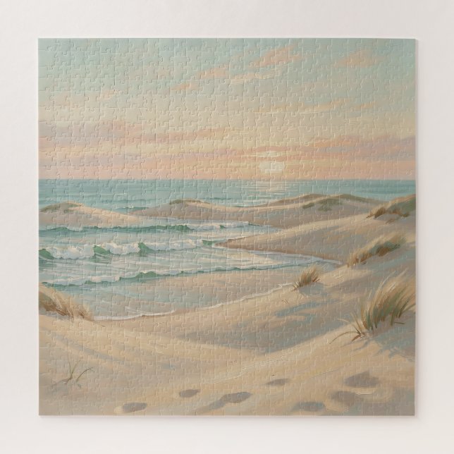 Tranquil Beach Sunset Dunes Ocean Waves Coastal  Jigsaw Puzzle (Vertical)