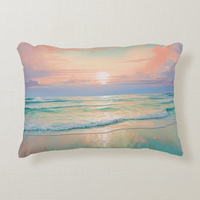 Tranquil beach sunset landscape decorative cushion (Front)