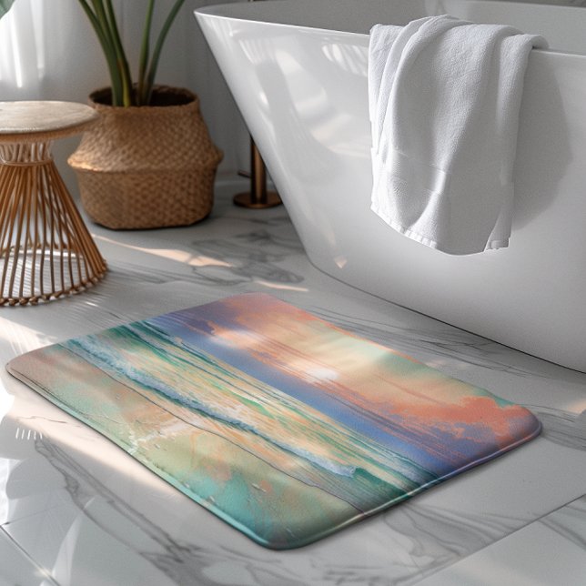 Tranquil beach sunset, nature landscape bath mat (Creator Uploaded)