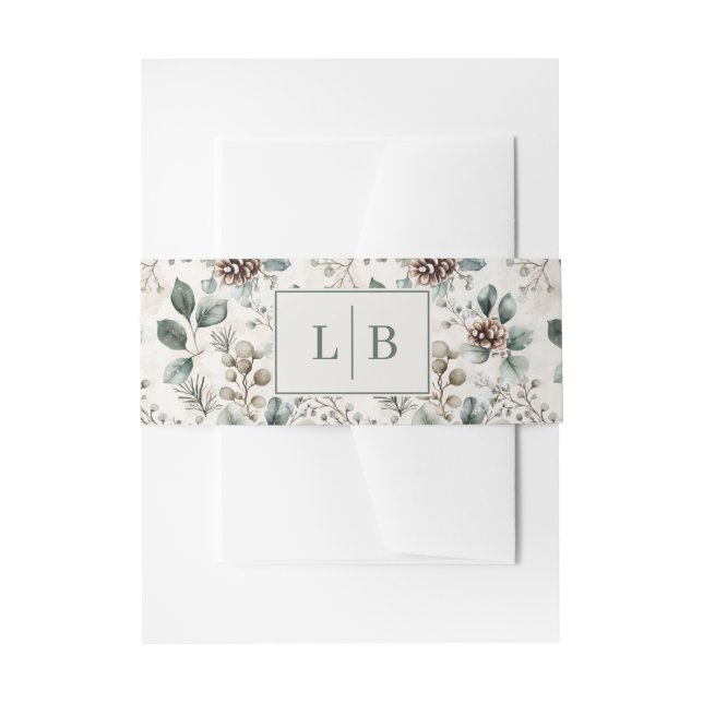 Tranquil Beige Botanical Pinecone Invitation Belly Band (Front Example)