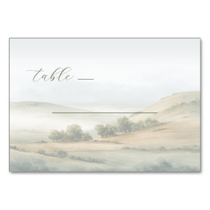 Tranquil Beige Watercolor Landscape Table Number
