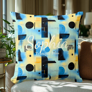 Tranquil Bliss – Blue & Cream Geometric Accent Cushion