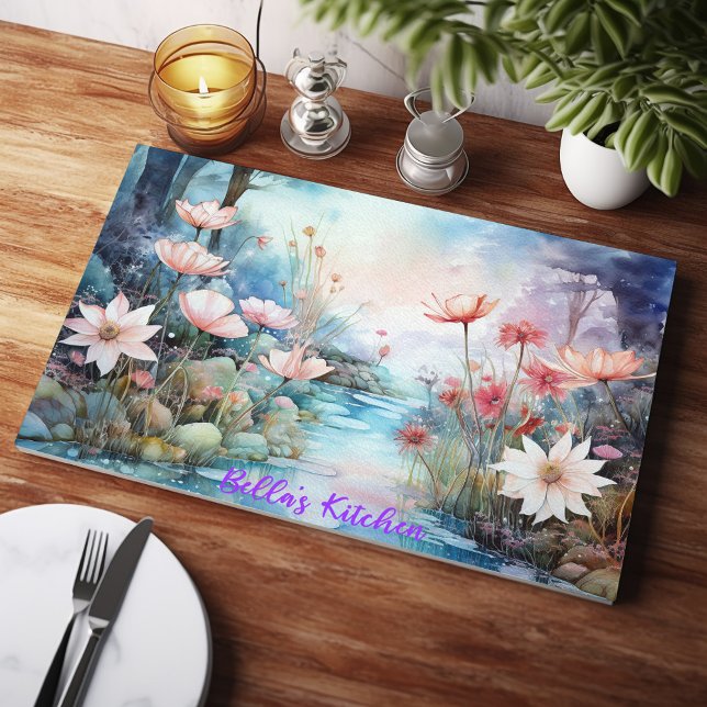 Tranquil Blooms: Personalised Wildflowers Glass Cutting Board (Creator Uploaded)