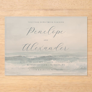Tranquil Blue Beach Waves Acrylic Invitations