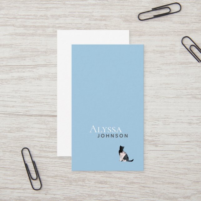 Tranquil Blue Calico Cloud Cat Minimal Business Card (Front/Back In Situ)