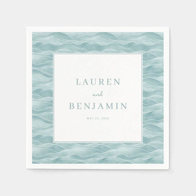Tranquil Blue Green Waves Napkin (Front)