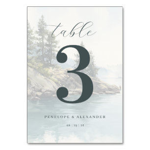 Tranquil Blue Lakeside Scene Table Number