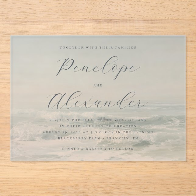 Tranquil Blue Ocean Waves Acrylic Invitations (Front)