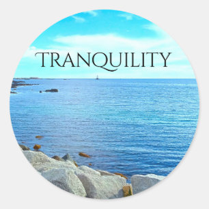 Tranquil Blue Sea Photo with Azure Sky Classic Round Sticker